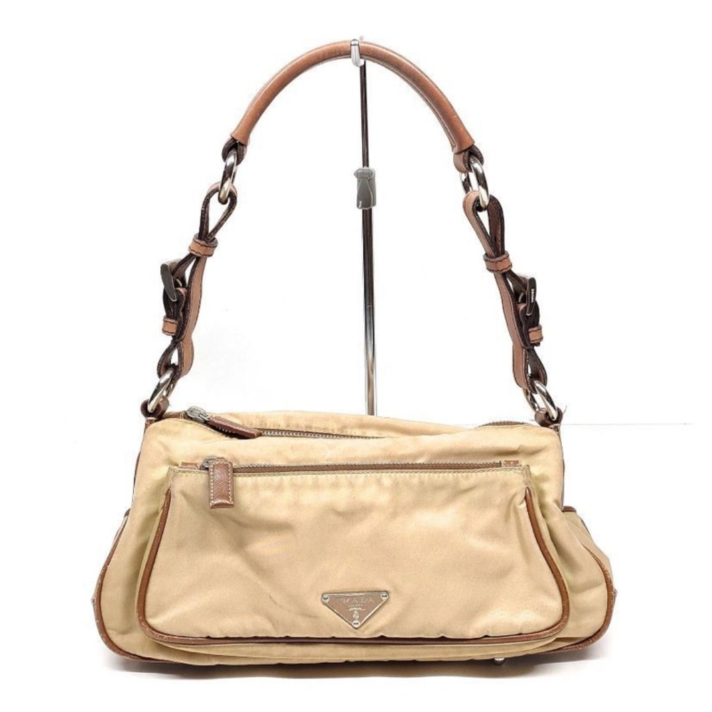 Prada Brown Saffiano-Trimmed Tessuto Nylon Shoulder Bag